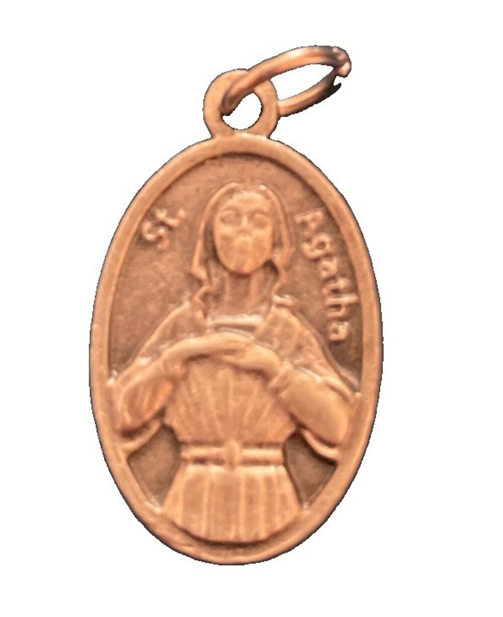 Saint Agatha Pray For Us Little Silver Metal Pendant 3/4”x1/2”